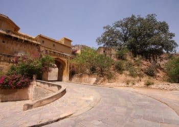 Entrance pathway of Samode Fort Jaipur historic heritage site Samode Fort entrance pathway