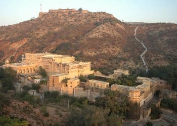 Samode Palace at sunset view in Jaipur royal heritage stay Samode Palace sunset view Jaipur
